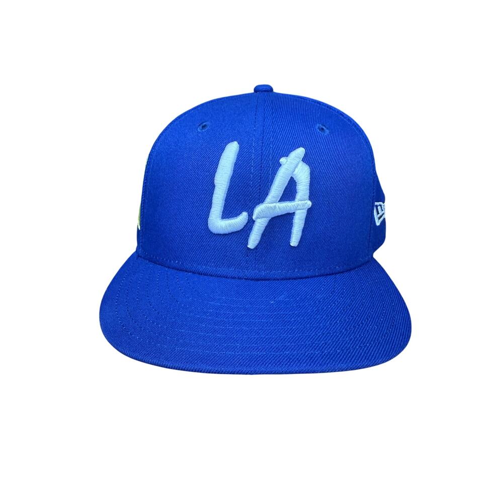 LA Los Angeles New Era x Supervsn Collab Hat Cap Emmbroidered Blue White 7 3/4